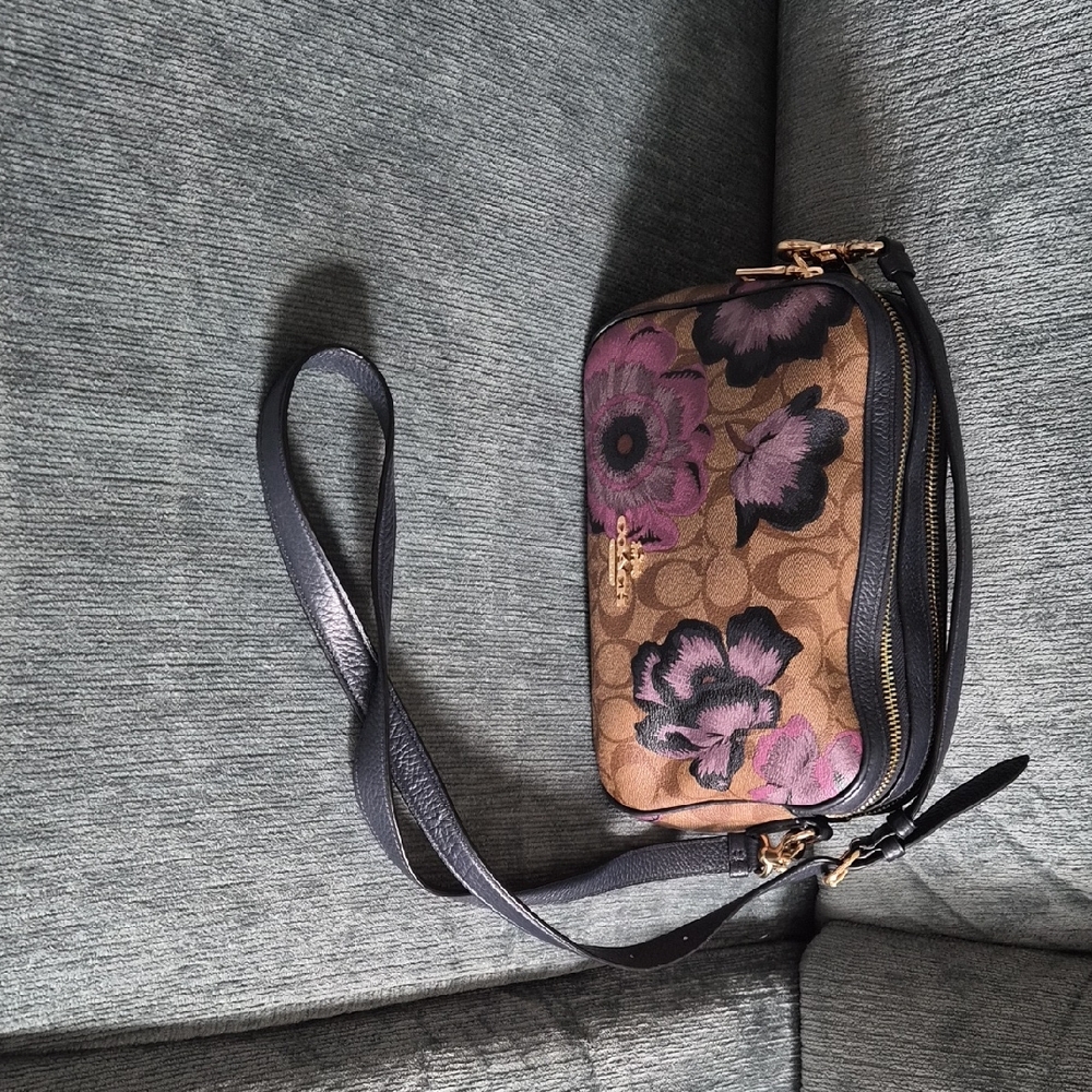 Coach Floral Crossbody Bag in Purple and Brown